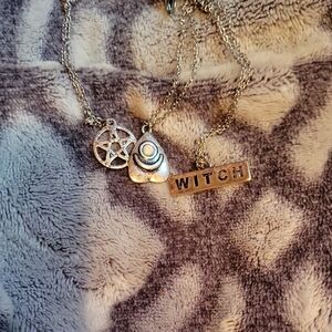 Silver Witch Pendant Necklace Set